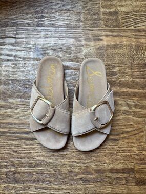 Sam Edelman Tan Suede Buckle Slide Sandals - Women